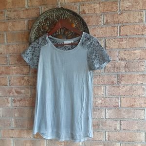 Dantelle Lace Yoke Hi Low Gray Blouse
